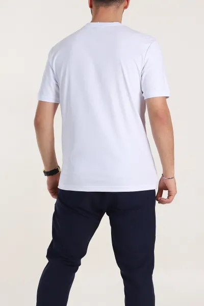 Beyaz Regular Fit Omuz Şerit Detaylı Basic Erkek Tişört 338467