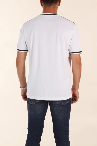 Beyaz Regular Fit Omuz Şerit Detaylı Erkek Tişört 372091
