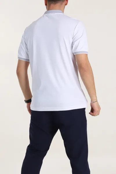 Beyaz Regular Fit Omuz Şerit Detaylı Polo Yaka Erkek Tişört 338463