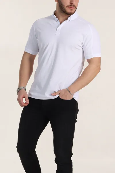 Beyaz Regular Fit Parçalı Polo Yaka Erkek Tişört 346732