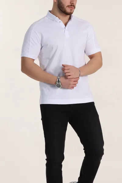 Beyaz Regular Fit Parçalı Polo Yaka Erkek Tişört 346732