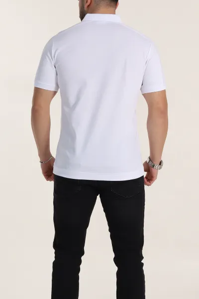 Beyaz Regular Fit Parçalı Polo Yaka Erkek Tişört 346732