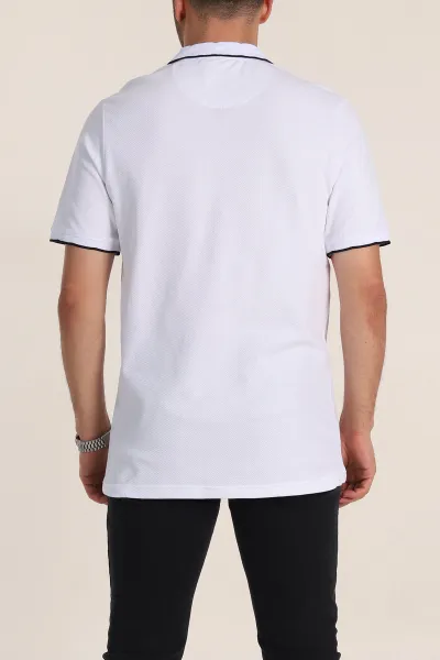 Beyaz Regular Fit Petek Dokulu Polo Yaka Erkek Tişört 349900
