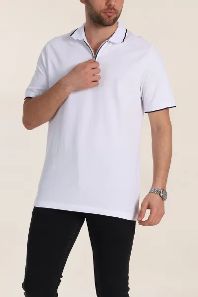Beyaz Regular Fit Petek Dokulu Polo Yaka Erkek Tişört 349900