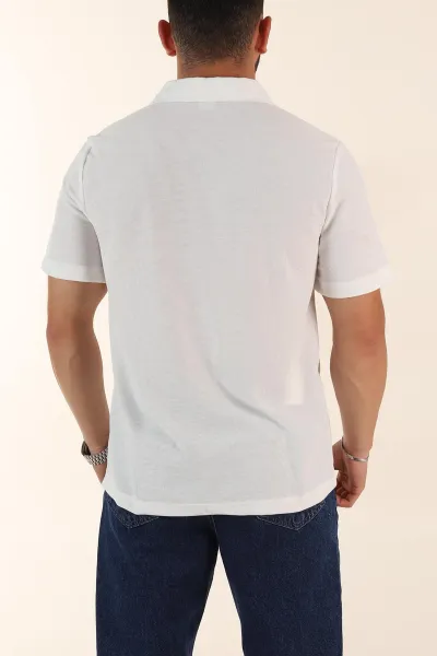 Beyaz Regular Fit Pike Dokulu Fermuarlı Polo Yaka Erkek Tişört 368531