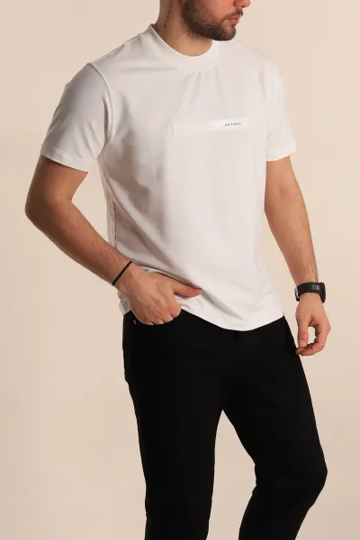 Beyaz Regular Fit Plastik Baskı Detaylı Erkek Tişört 268116