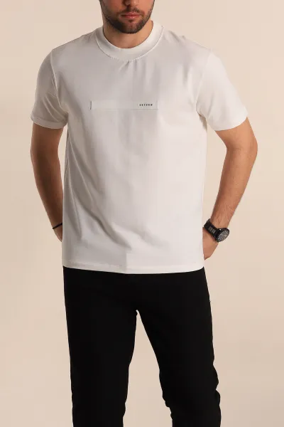 Beyaz Regular Fit Plastik Baskı Detaylı Erkek Tişört 268116
