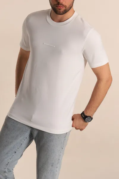 Beyaz Regular Fit Plastik Baskı Detaylı Erkek Tişört 268146