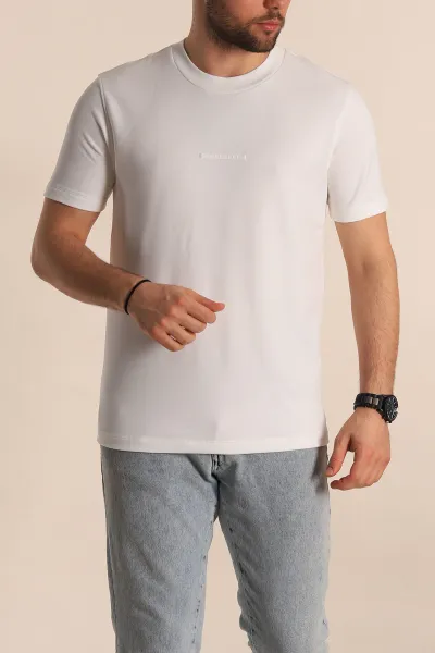 Beyaz Regular Fit Plastik Baskı Detaylı Erkek Tişört 268146