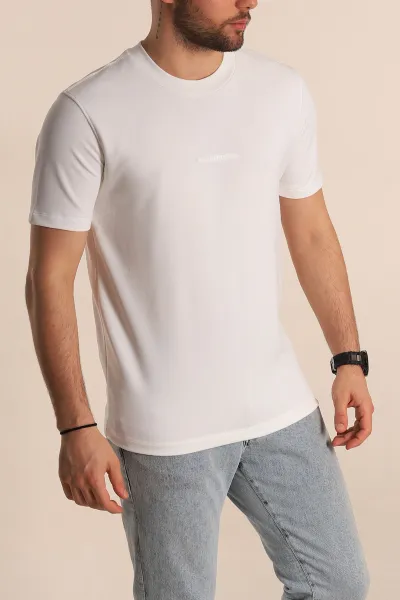 Beyaz Regular Fit Plastik Baskı Detaylı Erkek Tişört 268146