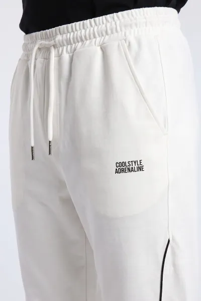 Beyaz Regular Fit Şerit Detaylı Paça Lastikli Erkek Eşofman Altı 483370