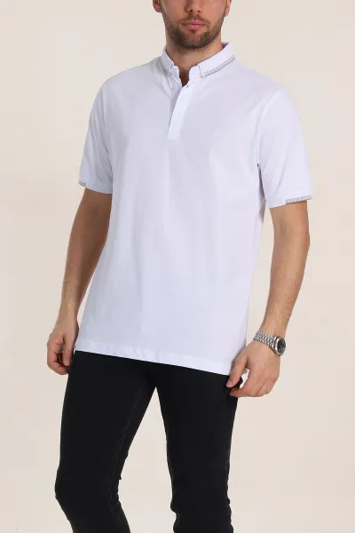 Beyaz Regular Fit Süprem Kumaş Kol Detaylı Polo Yaka Erkek Tişört 349940