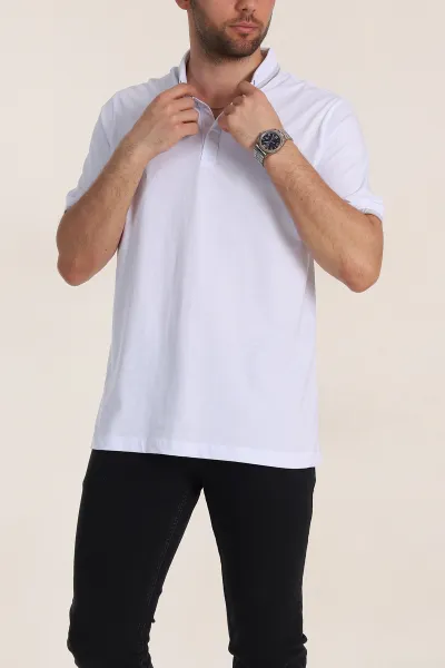 Beyaz Regular Fit Süprem Kumaş Kol Detaylı Polo Yaka Erkek Tişört 349940