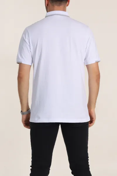 Beyaz Regular Fit Süprem Kumaş Kol Detaylı Polo Yaka Erkek Tişört 349940