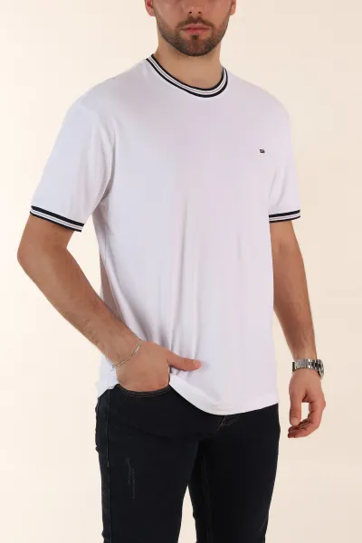 Beyaz Regular Fit Triko Yaka Basic Erkek Tişört 342363