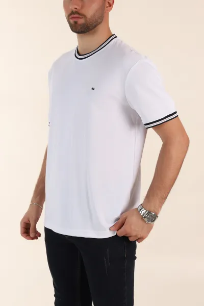 Beyaz Regular Fit Triko Yaka Basic Erkek Tişört 342363