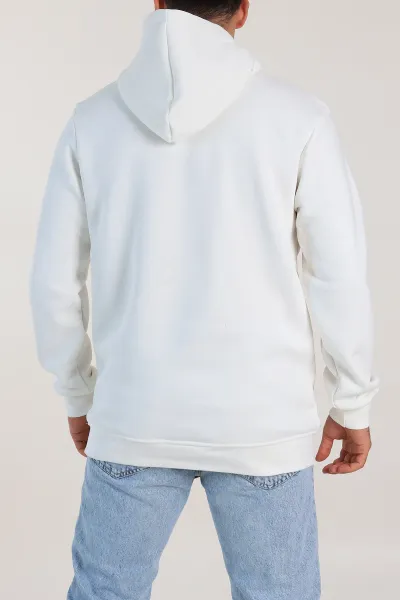 Beyaz Regular Fit Üç İp Şardonlu Erkek Kapüşonlu Basic Sweatshirt 400535