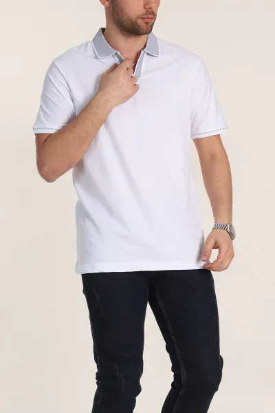 Beyaz Regular Fit V Patlı Polo Yaka Erkek Tişört 349812