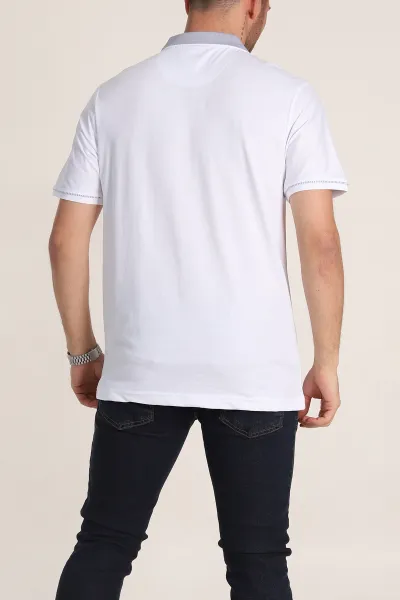 Beyaz Regular Fit V Patlı Polo Yaka Erkek Tişört 349812