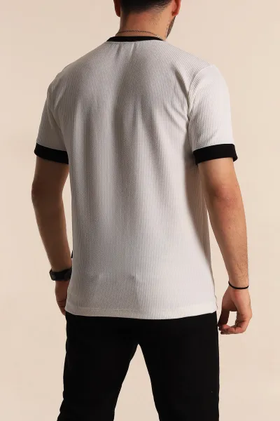 Beyaz Regular Fit Yaka Detaylı Erkek Tişört 268641