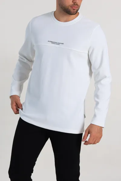 Beyaz Regular Fit Yazı Detay Erkek Sweatshirt 305885