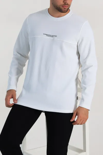 Beyaz Regular Fit Yazı Detay Erkek Sweatshirt 305885