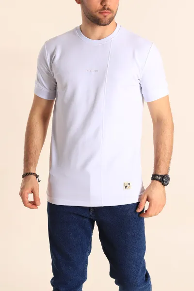 Beyaz Regular Fit Yazı Detay Erkek Tişört 252190