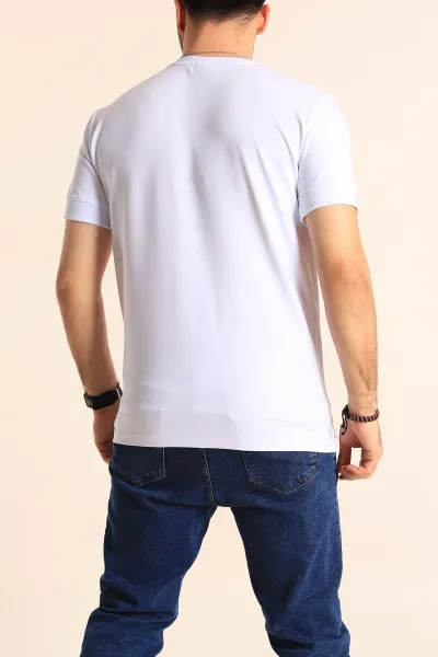 Beyaz Regular Fit Yazı Detay Erkek Tişört 252190