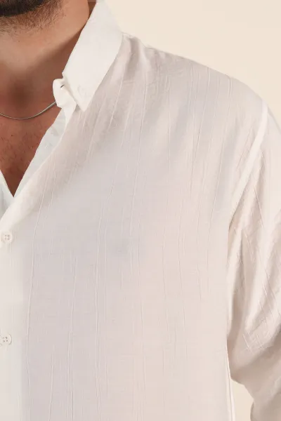 Beyaz Relaxed Fit Ata Yaka Uzun Kollu Erkek Gömlek 369598