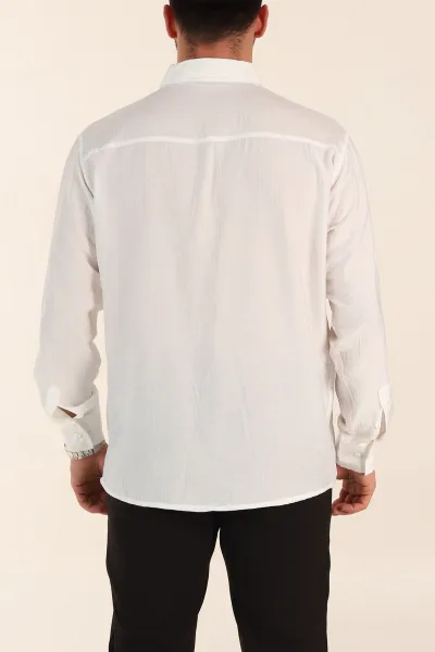 Beyaz Relaxed Fit Ata Yaka Uzun Kollu Erkek Gömlek 369598