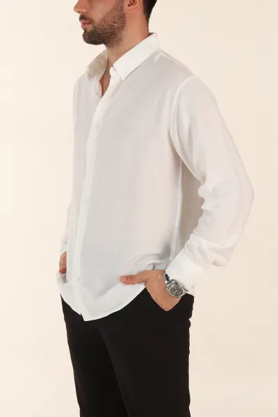 Beyaz Relaxed Fit Ata Yaka Uzun Kollu Erkek Gömlek 369598