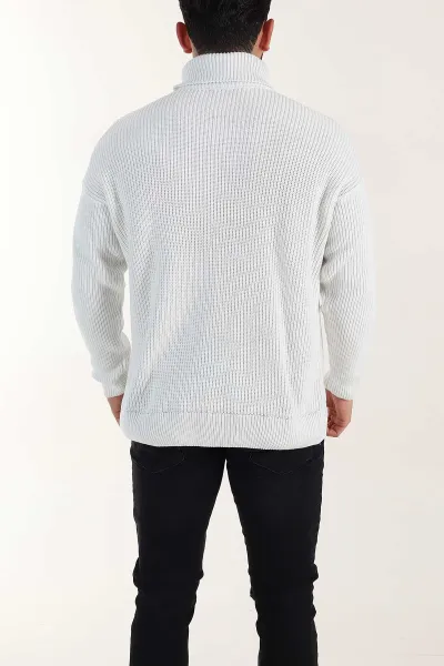 Beyaz Relaxed Fit Balıkçı Yaka Erkek Triko Kazak 397758