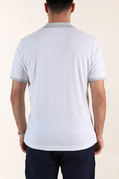 Beyaz Relaxed Fit Basic Fermuarlı Polo Yaka Erkek Tişört 359135