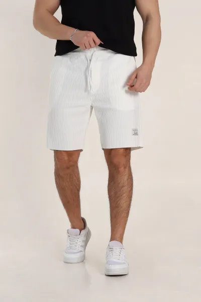 Beyaz Relaxed Fit Belden Bağlamalı Fitilli Erkek Şort 288546