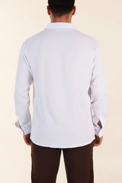 Beyaz Relaxed Fit Bürümcük Dokulu Uzun Kollu Erkek Gömlek 369324