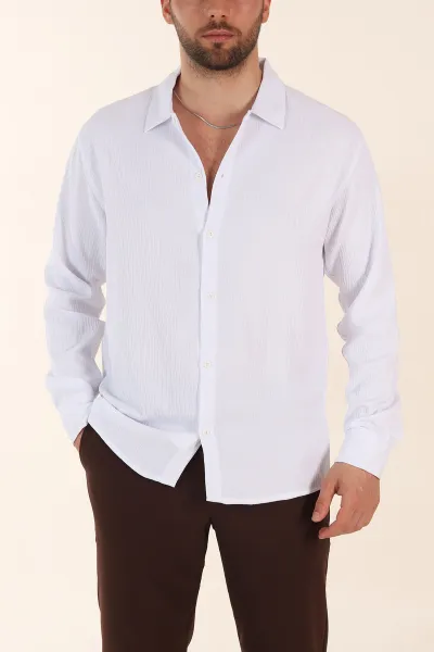 beyaz-relaxed-fit-burumcuk-dokulu-uzun-kollu-erkek-gomlek-369324