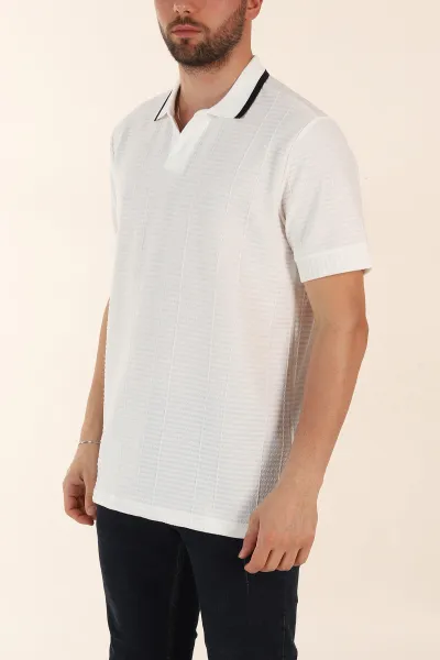 Beyaz Relaxed Fit Çizgi Detaylı Polo Yaka Erkek Tişört 370322