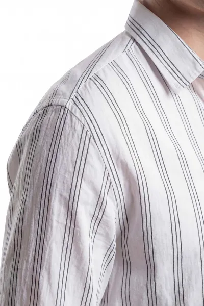 Beyaz Relaxed Fit Çizgili Erkek Gömlek 435786
