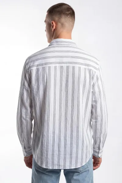 Beyaz Relaxed Fit Çizgili Erkek Gömlek 435786