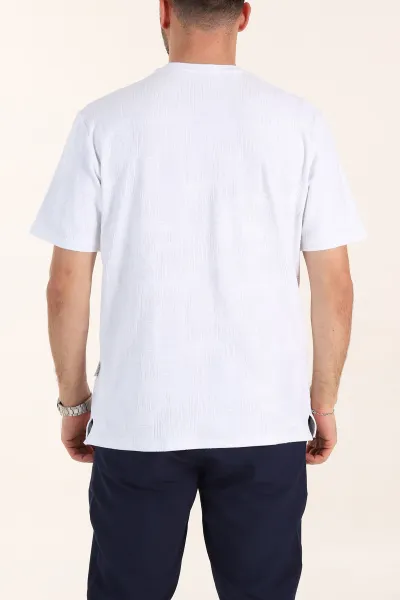 Beyaz Relaxed Fit Dokulu Erkek Tişört 358017