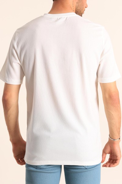 Beyaz Relaxed Fit Dokulu Slogan Baskılı Erkek Tişört 186775