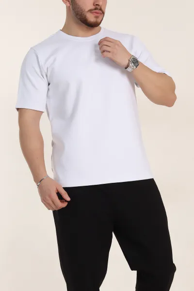 Beyaz Relaxed Fit Double Face Basic Erkek Tişört 348943