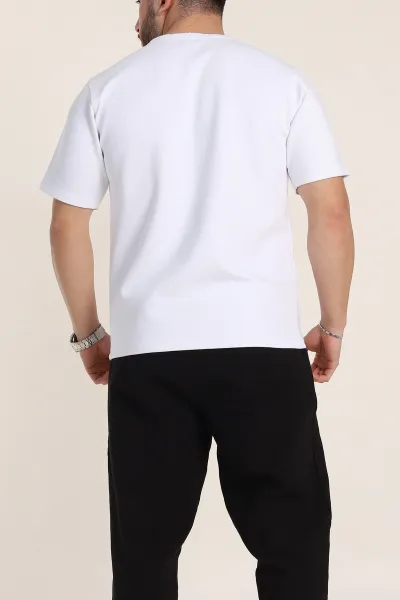 Beyaz Relaxed Fit Double Face Basic Erkek Tişört 348943