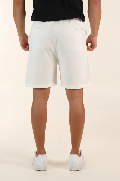 Beyaz Relaxed Fit Double Kumaş Duble Paça Erkek Şort 382258