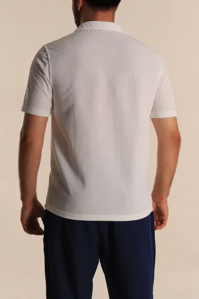 Beyaz Relaxed Fit Fermuarlı Polo Yaka Erkek Tişört 279203
