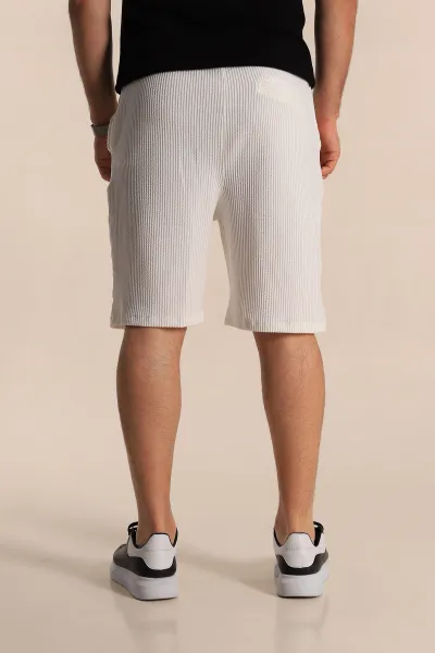 Beyaz Relaxed Fit Fitilli Doku Bel Lastikli Erkek Şort 272832