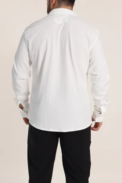 Beyaz Relaxed Fit Fİtilli Doku Likralı Erkek Gömlek 350005