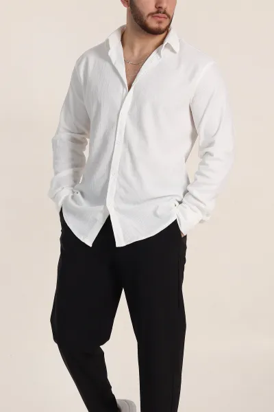 beyaz-relaxed-fit-fitilli-doku-likrali-erkek-gomlek-350005