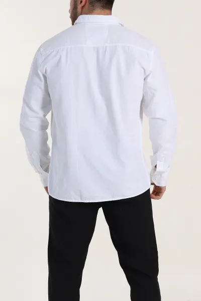 Beyaz Relaxed Fit Gabardin Çift Cep Detaylı Ata Yaka Erkek Gömlek 339107