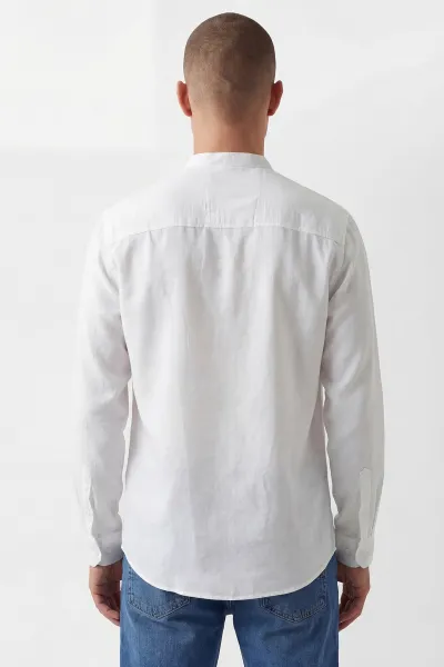 Beyaz Relaxed Fit Hakim Yaka Uzun Kollu Erkek Gömlek 445648